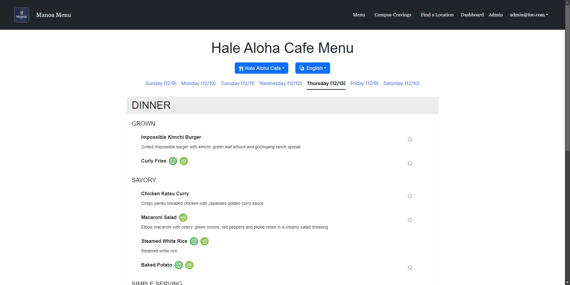 Manoa Menu HA
